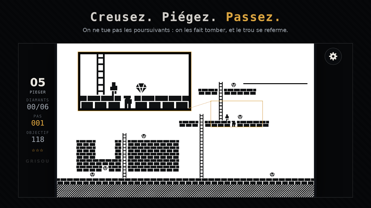 Grisou, niveau 5 « Piéger » : creusez, piégez, passez.